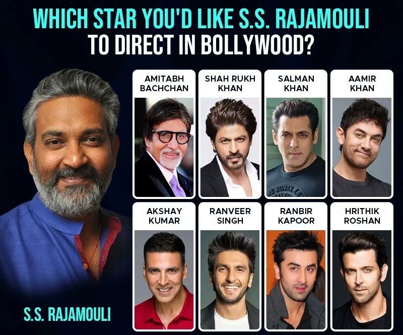 Which Star You'd Like S. S. Rajamouli to direct in Bollywood❓Comment below ! 💬 #SSRajamouli #shahrukhkhan #Salmankhan #Aamirkhan #Akshaykumar #Ranveersingh #Ranbirkapoor #Hrithikroshan