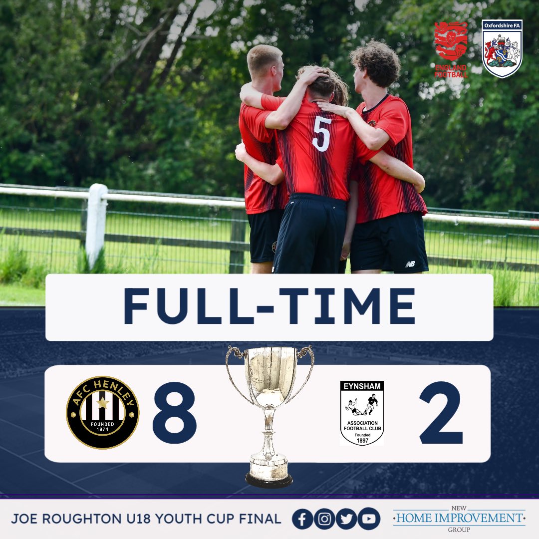 It’s full-time here in the Joe Roughton U18 Youth Cup, sponsored by @NewHomeImprovem Congratulations to @AFCHenley who come out 8-2 winner! #ofacups