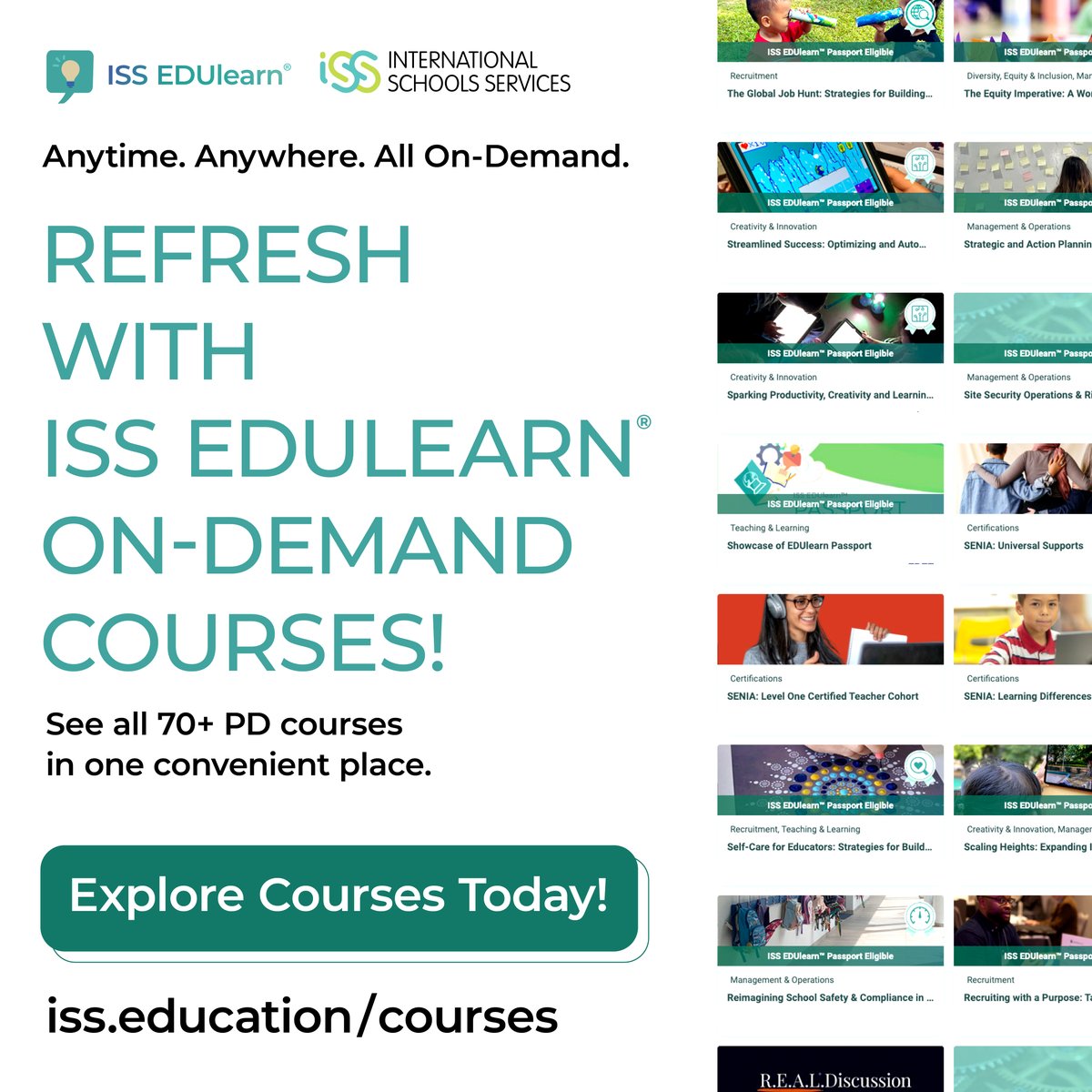 Recharge this school break with 70+ world-class professional development courses — available anytime, anywhere, and all on-demand. Explore the ISS EDUlearn® courses today at iss.education/courses! #ISSedu #EdChat #TeacherPD