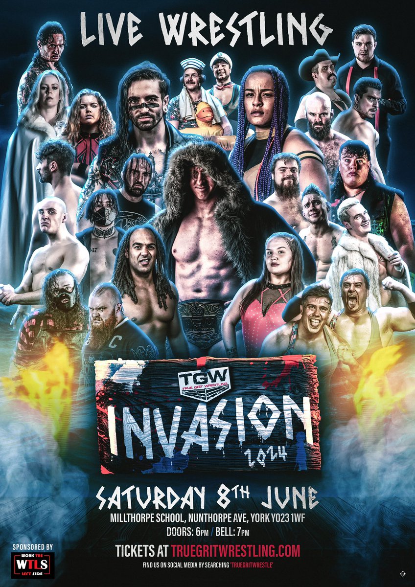 TRUE GRIT: INVASION 2024 ⚔️ Batten down the hatches, there’s an INVASION coming. @TrueGritWrestle returns to York this June with yet another stacked card featuring all your favourite stars! 🎟️ truegritwrestling.com 📍 Millthorpe School, York 🗓️ Saturday 8th June