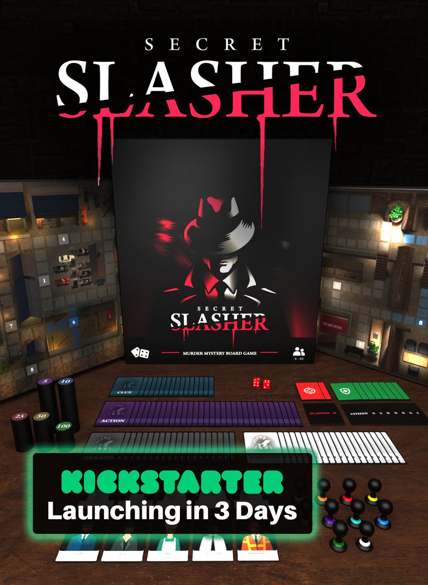 Secret Slasher will be launching in 3 days on Kickstarter. If you like murder mystery, this is the game for you!

kickstarter.com/projects/plane…

#boardgames #gamefound #Kickstarter #tabletopgaming #murdermystery #slasher #cardgames #tcg #ccg