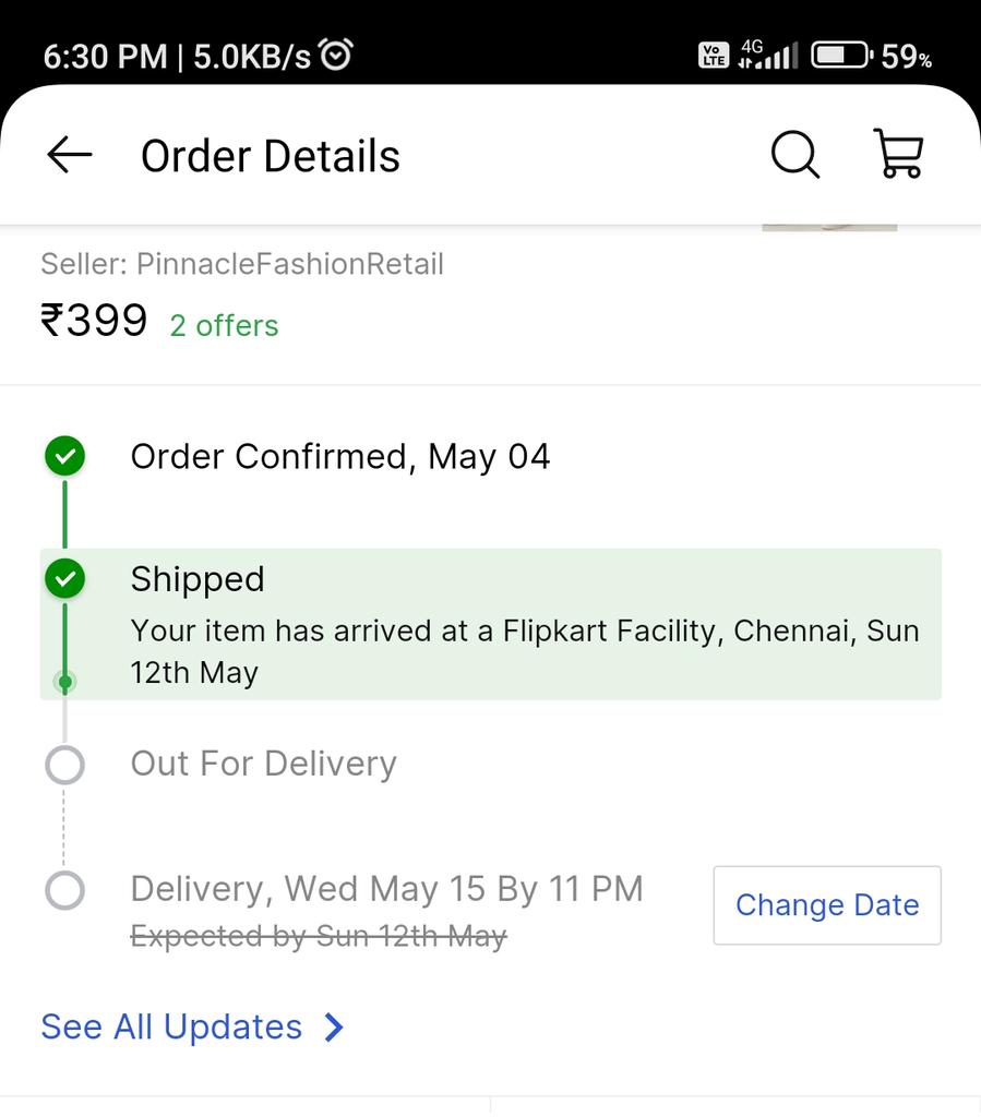Original delivery date 12-05-2024, now they have changed to 15-05-2024. Very poor service,  #EkartLogistics need another 3 days to deliver the goods within Chennai.
Hi @flipkartsupport if your delivery partner is not able to deliver the goods on time, pls don't take orders.