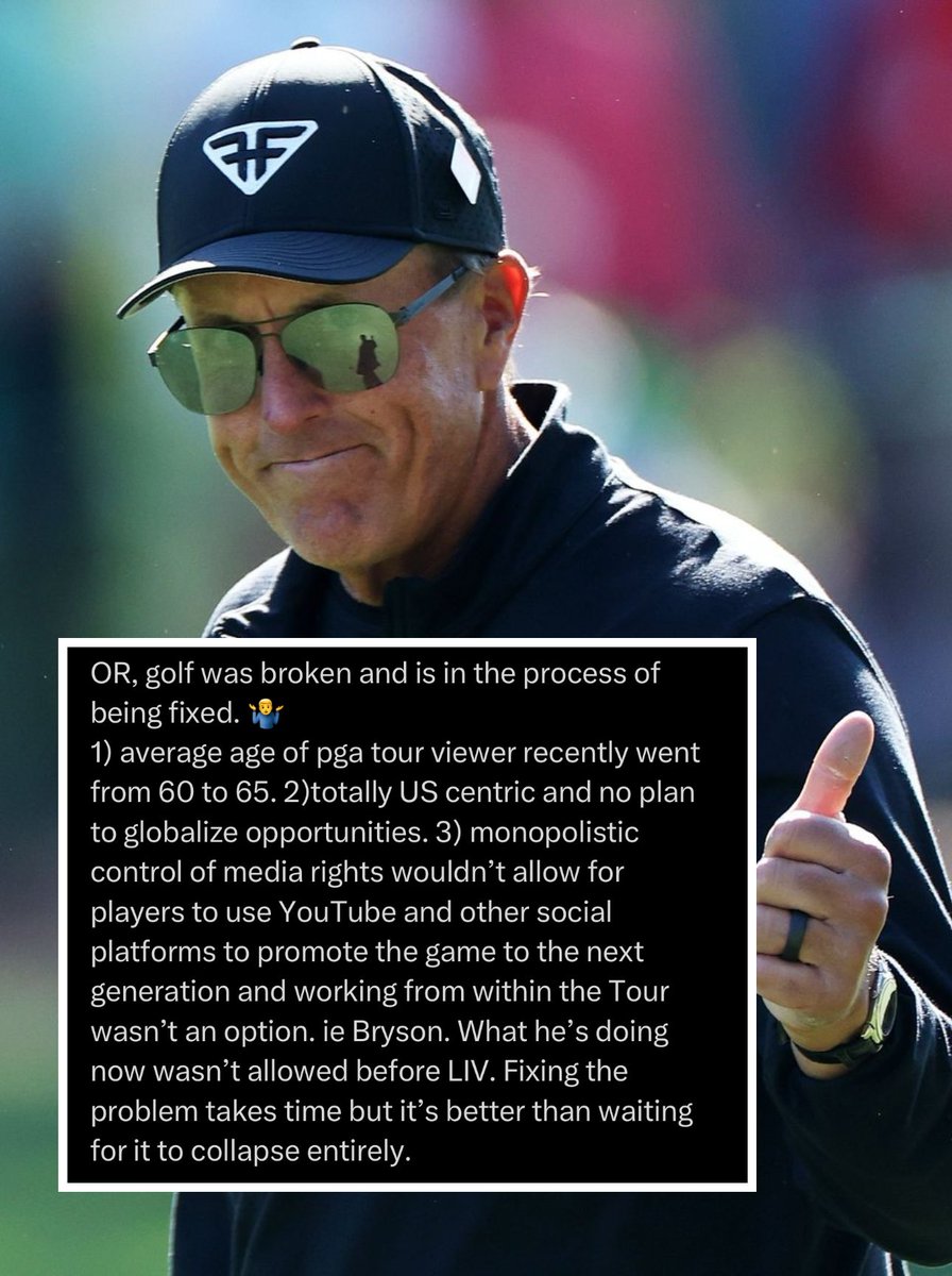 🚨⛳️👍 LIV Golf star @PhilMickelson: “Golf was broken and is in the process of being fixed.”

Do you agree with Phil?