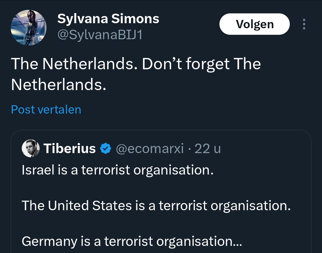 Mevrouw @SylvanaBIJ1 is dus lid geweest van een terroristische organisatie 🤔

Ik dacht dat ze gewoon verknipt was 🤷🏻‍♂️