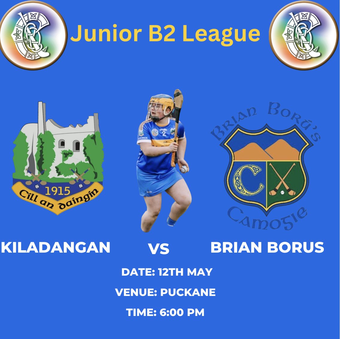 Best of luck to the junior B camogie team as they play Brian Borus this evening at 6pm in Puckane🇺🇦🇺🇦