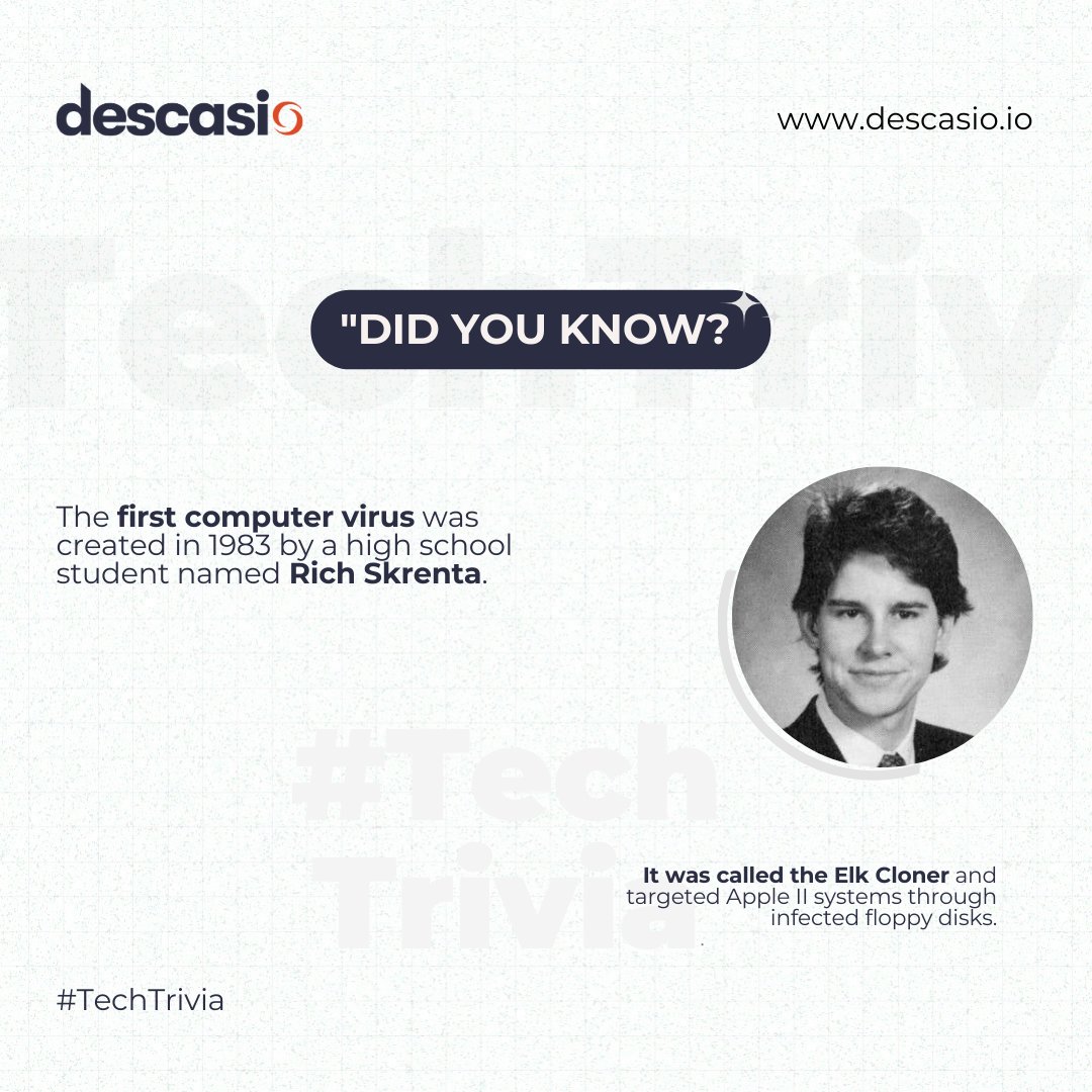Fill your weekend with a dose of tech history!

Did you know that the first computer virus, Elk Cloner, made its debut in 1983?

Stay protected and keep learning with #TechTrivia!

#FlashbackTech #ComputerHistory #VintageTech #Theweekend