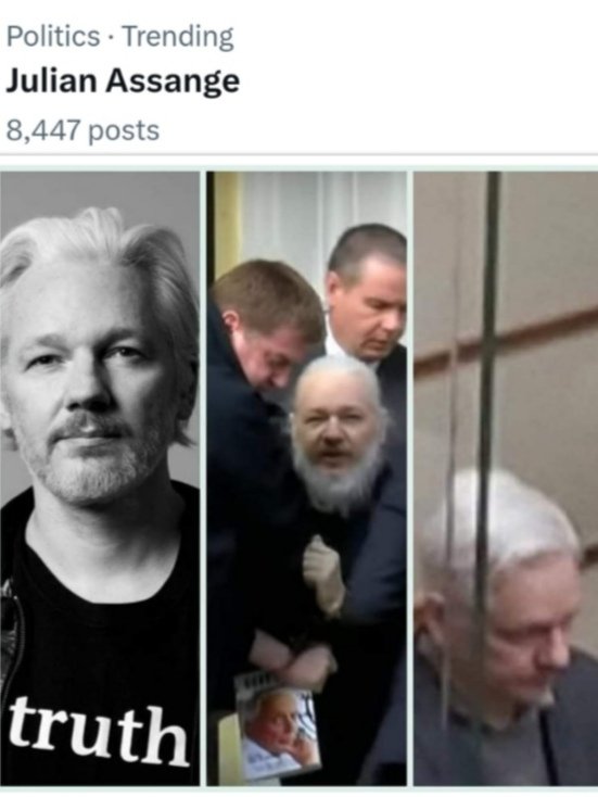 X/Twitter  Now
Politics Trending   
Julian Assange
8,447  posts 
#FreeAssange