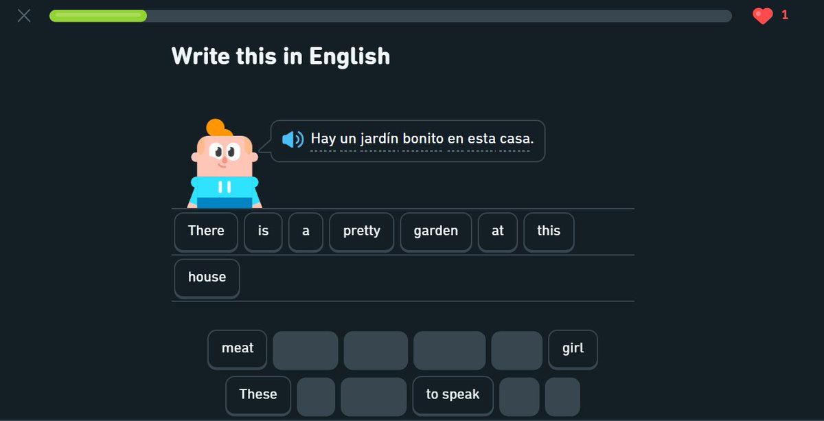 Hey Duo | @duolingo 👋🏻
Is adding another option of 'in' preposition in the word bank okay?
Hint displays:
en = a/at/in
#learningspanish #polyglot #duolingo