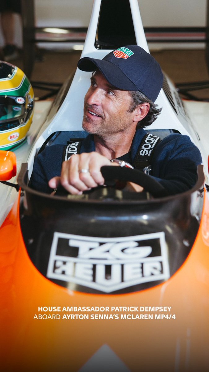 📸 Great photo of Patrick Dempsey in the garage aboard Ayrton Senna’s car yesterday (11/05) in Monaco. 

———
IG: tagheuer.
@PatrickDempsey @TAGHeuer