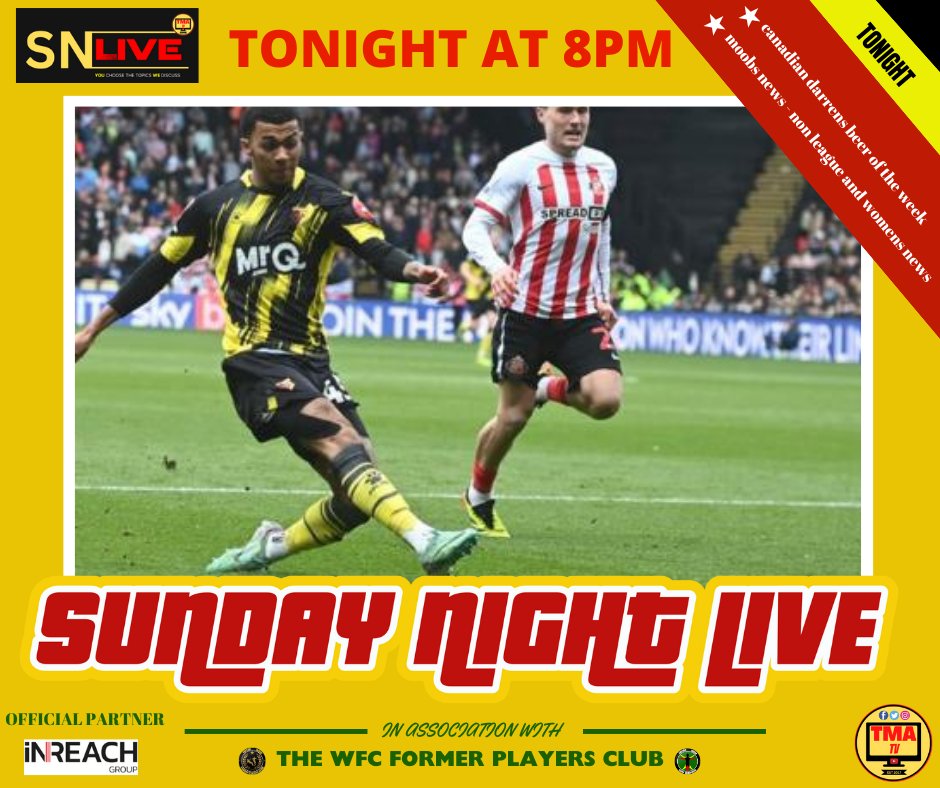 TONIGHT AT 8PM - #SundayNightLive

Join the team as they review the season and take all YOUR talking points and highlights from the 2023/24 season and beyond

CLICK HERE: youtube.com/watch?v=rwXobc…

#TMA #WFCFormerPlayersClub #watfordfc