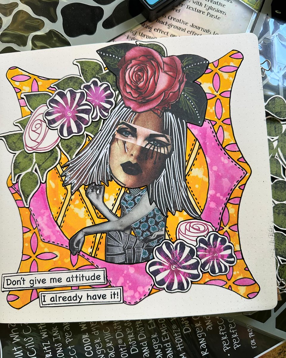 Doodling in the garden 🌻 #dylusionsstamps Branching Out, Foliage Fillers, Laugh Til You Leak + stencils On Point, Retro Grid and Dylusions Collage 🌤️📔✍🏻

✂️ #handmade by @thisartistguy88

#dylusions #dyanreaveley #stampersanonymous #DIY #mixedmedia #artjournal