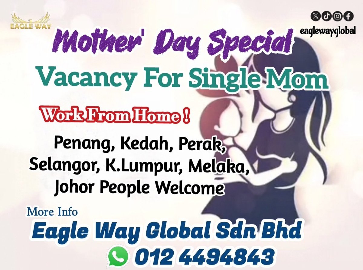 Mother's Day Special For Single Mothers.  WhatsApp Now Mr.Ruben wa.me/60124494843
#eaglewayglobal 
#eagleway 
#mothersdayspecial 
#Mothersday2024 
#singlemom