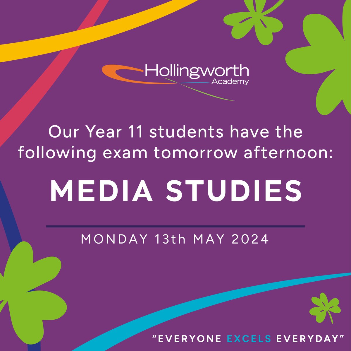 “Good luck for your exams! Now is the time to put your two years of hard work to use! Remember to read the questions fully and ensure you give a world class account of yourself!” – Mr Dobbs 🍀✨ @WCSQM #raisingrochdale #worldclass #everyoneexcelseveryday