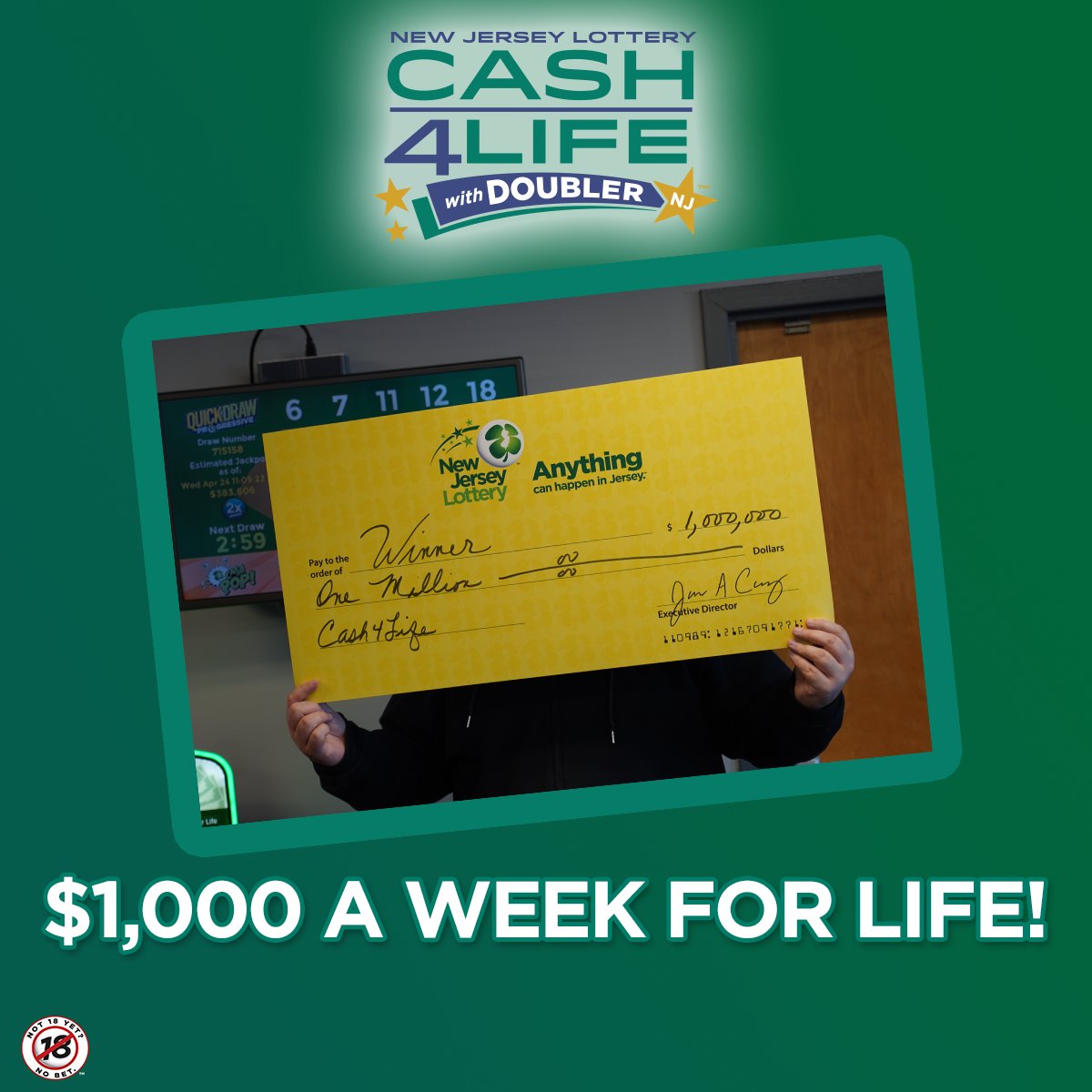'Believe in miracles!' 🥠 Just days after getting this message in a fortune cookie, a lucky #NJLottery player hit the jackpot with a #CASH4LIFE ticket, winning $1,000 a week for life ($1,000,000 cash value)! 💰🎉For CASH4LIFE game odds, visit NJLottery.com/CASH4LIFE.