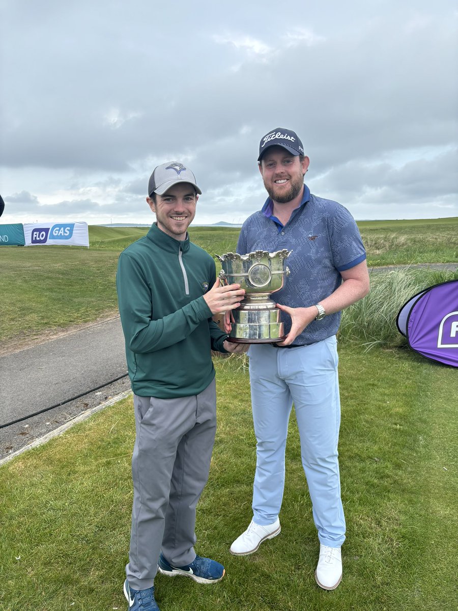 This year’s @FlogasIreland Irish amateur open champion Matthew McClean along with his caddie, Eddie Fitzpatrick are all smiles after a fantastic week @CountySligoGC. #someteam