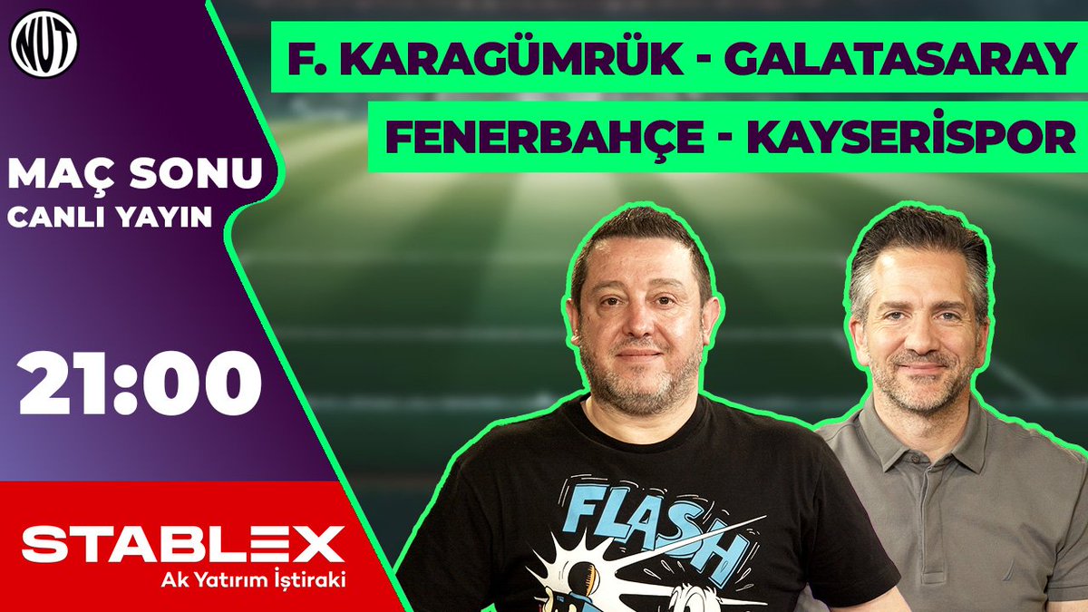 🚨Maç Sonu Canlı Yayın ⏰21:00 🏟️Fatih Karagümrük-Galatasaray 🏟️Fenerbahçe-Kayserispor Maçlardan sonra @NihatKahveci8 ve @nebilevren ile NutSpor Youtube kanalında canlı yayındayız! @Stablex_Turkiye youtube.com/live/LLhz3qfaU…