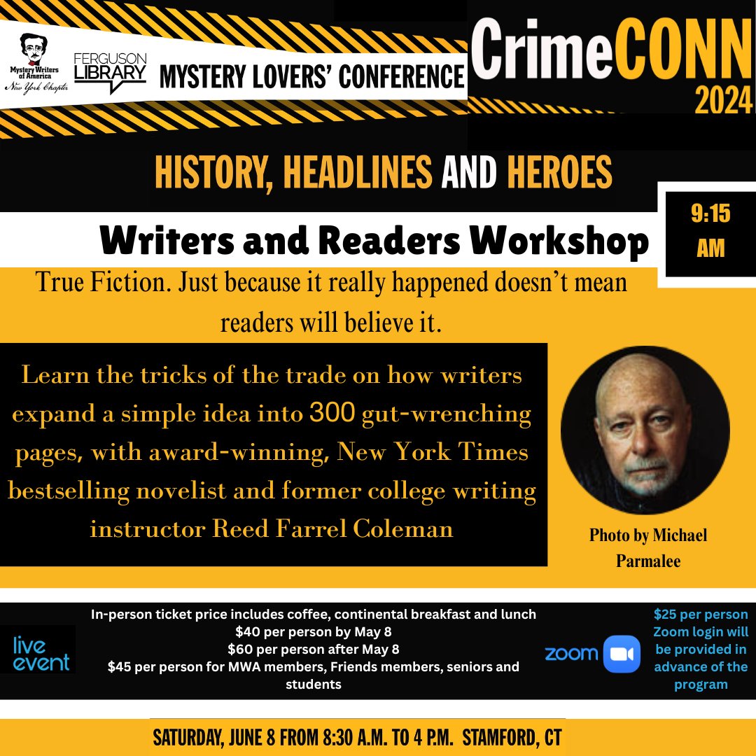 #SaveTheDate @ReedFColeman @BlackstoneAudio #workshop #RegisterNow > fergusonlibrary.org/crimeconn-2024 | @fergusonlib @mwanewyork @SinCConnecticut | @thrillerwriters #WritingCommunity