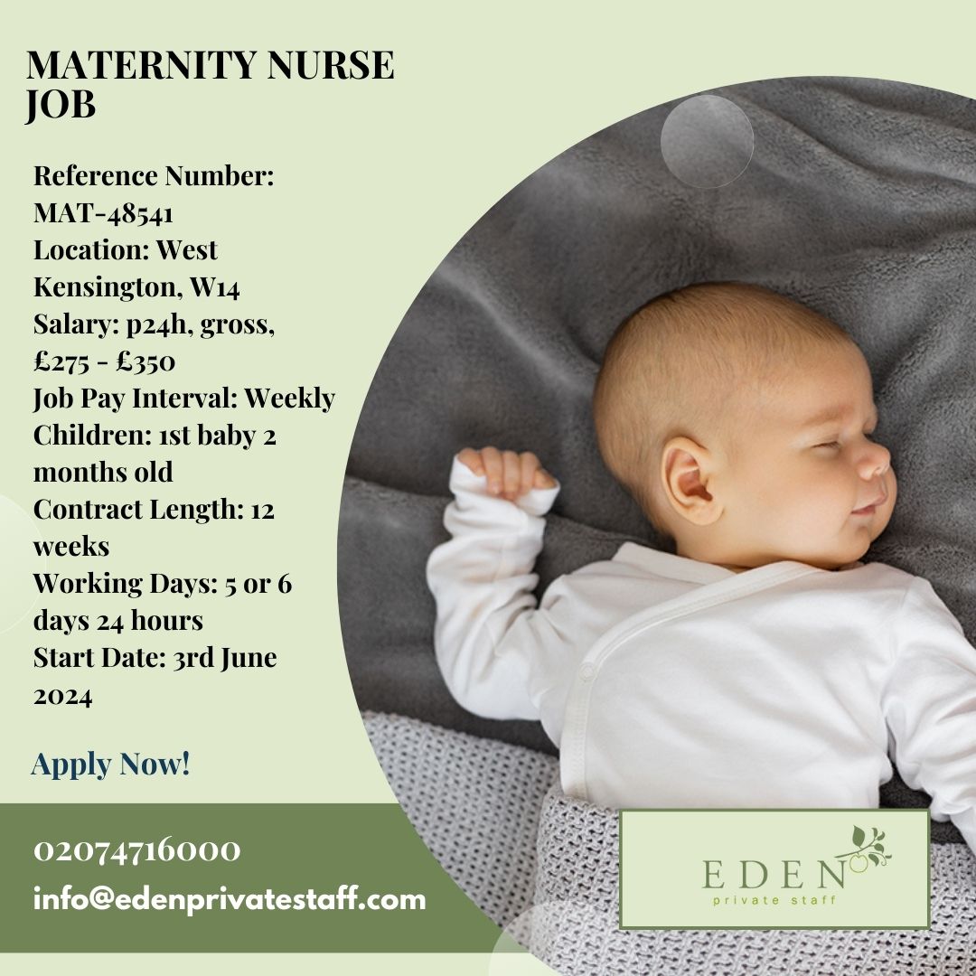 Maternity Nurse Job in Kensington Apply now!

bit.ly/3vQA3vY
#MaternityAgency #maternityleave #maternity #maternitynurse #maternityjobs #midwifejobs
