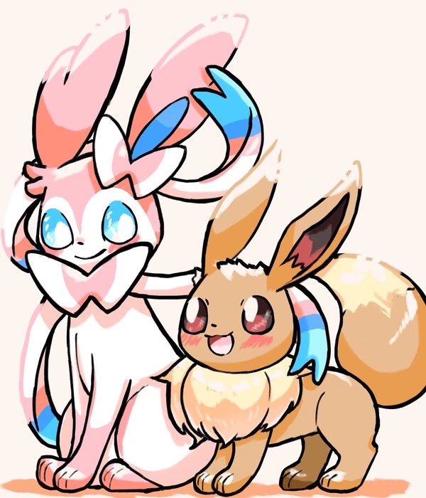 eevee ,sylveon smile blue eyes simple background white background closed mouth brown eyes standing  illustration images