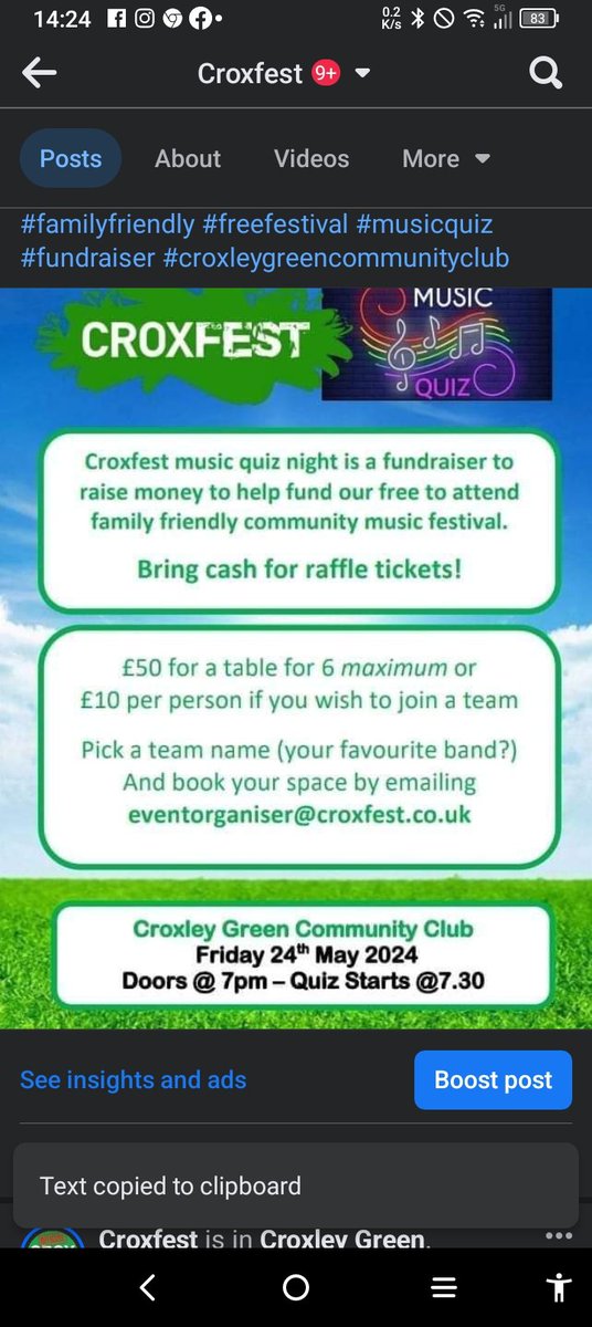 Don't miss out - over half are booked up!
Email eventorganiser@croxfest.co.uk
#Croxfest #Croxfest2024
#CroxleyGreen #Herts #LiveMusic 
#musicfestival #communityevent 
#familyfriendly #freefestival #musicquiz #fundraiser #croxleygreencommunityclub