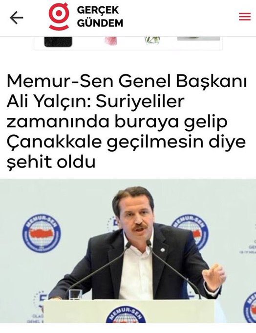 🔔 Memur-Sen genel başkanı Ali Yalçın: 'Suriyeliler zamanında buraya gelip Çanakkale geçilmesin diye şehit oldu…'