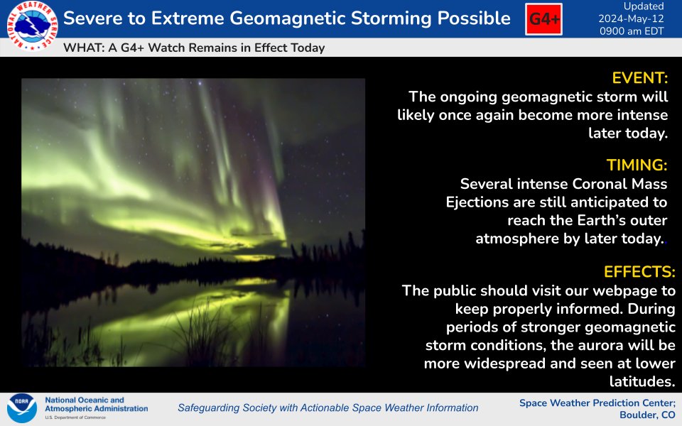 Severe to extreme geomagnetic storming is possible again later today...