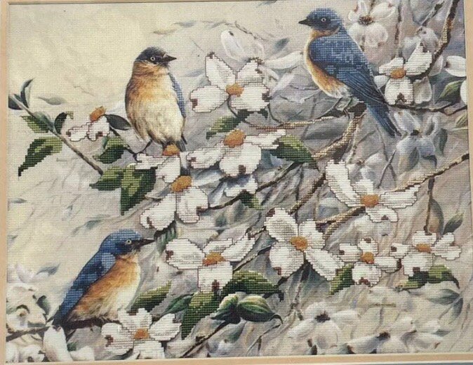 #beautiful #crafts #DIY #etsy #etsyfavorites #etsyfinds #etsygifts #EtsyHandmade #etsylove #EtsySeller #etsyshop #EtsyStarSeller #etsystore #etsyvintage #Flower #Bluebirds #whiteflowers #Dogwood #Summer #Dogwoodflowers #birds #Crossstitch #Picture #Spring 
addictedtoshabby.etsy.com/listing/170187…