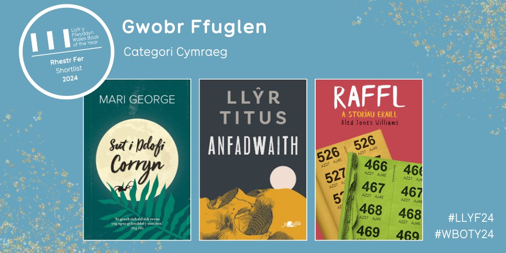 Ar raglen Ffion Dafis rwan, @LlenCymru sy’n cyhoeddi rhestrau byrion #LlyfrYFlwyddyn. 📚 Y categori cyntaf i’w gyhoeddi yw Ffuglen. A dyma’r tri sy’n dod i’r brig. Llongyfarchiadau! 👏