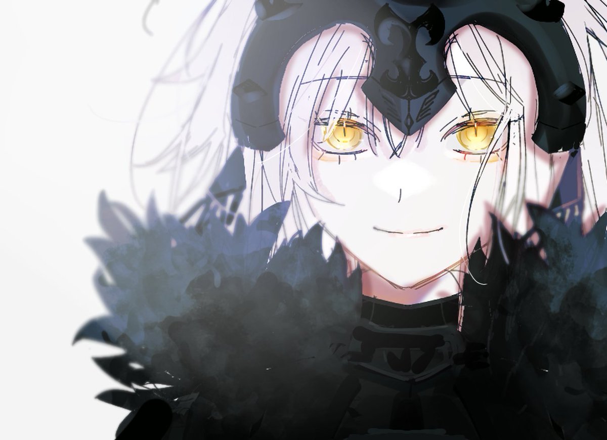 jeanne d'arc alter (fate) 1girl solo looking at viewer smile short hair simple background white background  illustration images