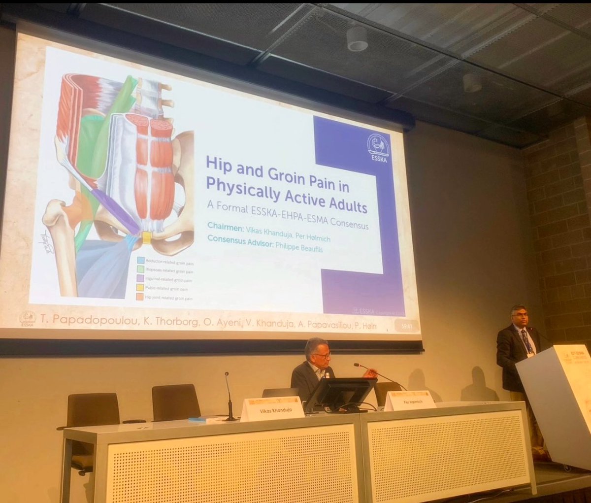 ‼️ 🧵 H&G Consensus 1I13 was asked from few people to share the session #ESSKA24 @ESSKA_society consensus on Hip & Groin Pain in Physically Active Adults. It was full house but here is a 🧵 for those that they were not in! At the end of this 🧵 you will find 🔗 to our summary