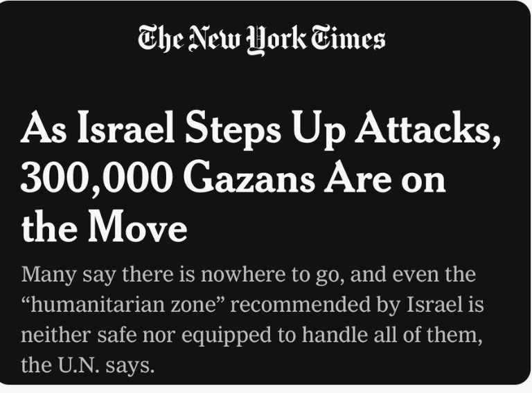 This is how the NYT describes thousands of bombs being dropped on children, grandparents, pregnant women, hundreds of thousands of people who are desperately fleeing from where they were told to find safety. The propaganda in the US is off the charts.