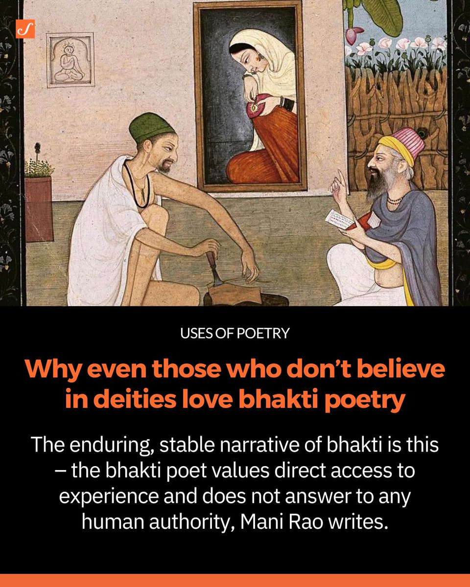 For the bhakti poet, the divine figure, whether Rama, Krishna, Kali, is real and palpable. Those of us who only want to consider the deities as concepts blissfully ignore this reality, writes Mani Rao scroll.in/article/106771… #BhaktiMovement #BhaktiPoet