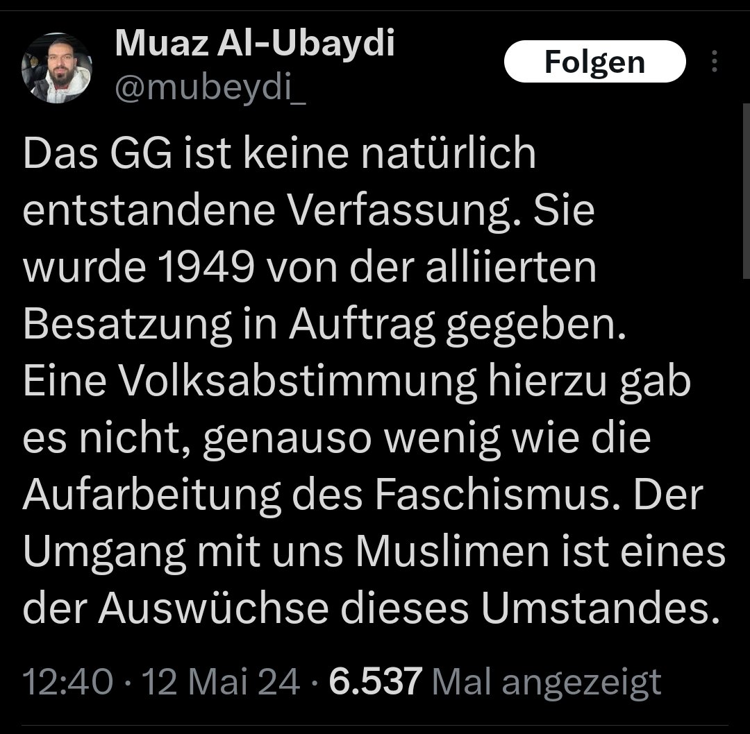 Simpen die #Islamisten jetzt für die Reichsbürger? 🤣
Und ja, das #Grundgesetz ist kein muslimisches Gesetz. Denn #Deutschland ist kein muslimisches Land.
Das GG garantiert Gleichberechtigung und Freiheit. Auch für eure Töchter. Und selbst dann wenn euch dass nicht passt. 😛