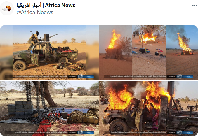 'Исламское государство' опубликовало фотографии атаки боевиков 'Вилаята Западная #Африка' ИГ на патруль ВС #Нигер'а в районе Филингуи, включая фото с телами 9 убитых военных и трофеев - РПК, винтовками Type 56-1, ККП W85, амуниции и др. via @war_noir #Niger #Africa
