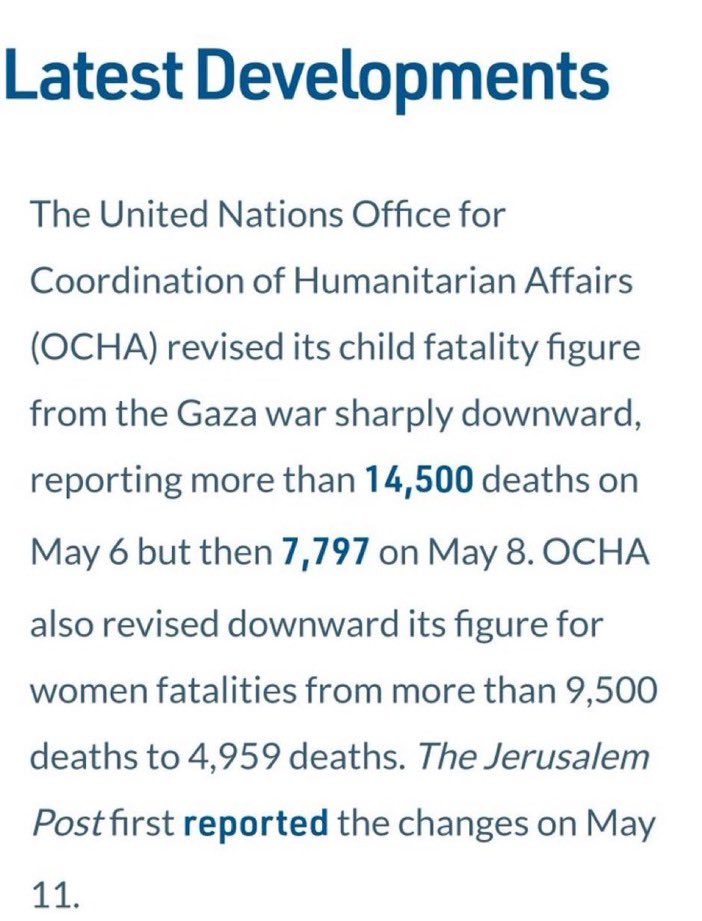 Did you know? Four days ago, Quietly, almost secretly, with no press release/statements, UN OCHA has reduced by 50% the reported number of women and children casualties in Gaza. Reported numbers cut by half. Seen it anywhere in the news? Now, if the reported numbers would…