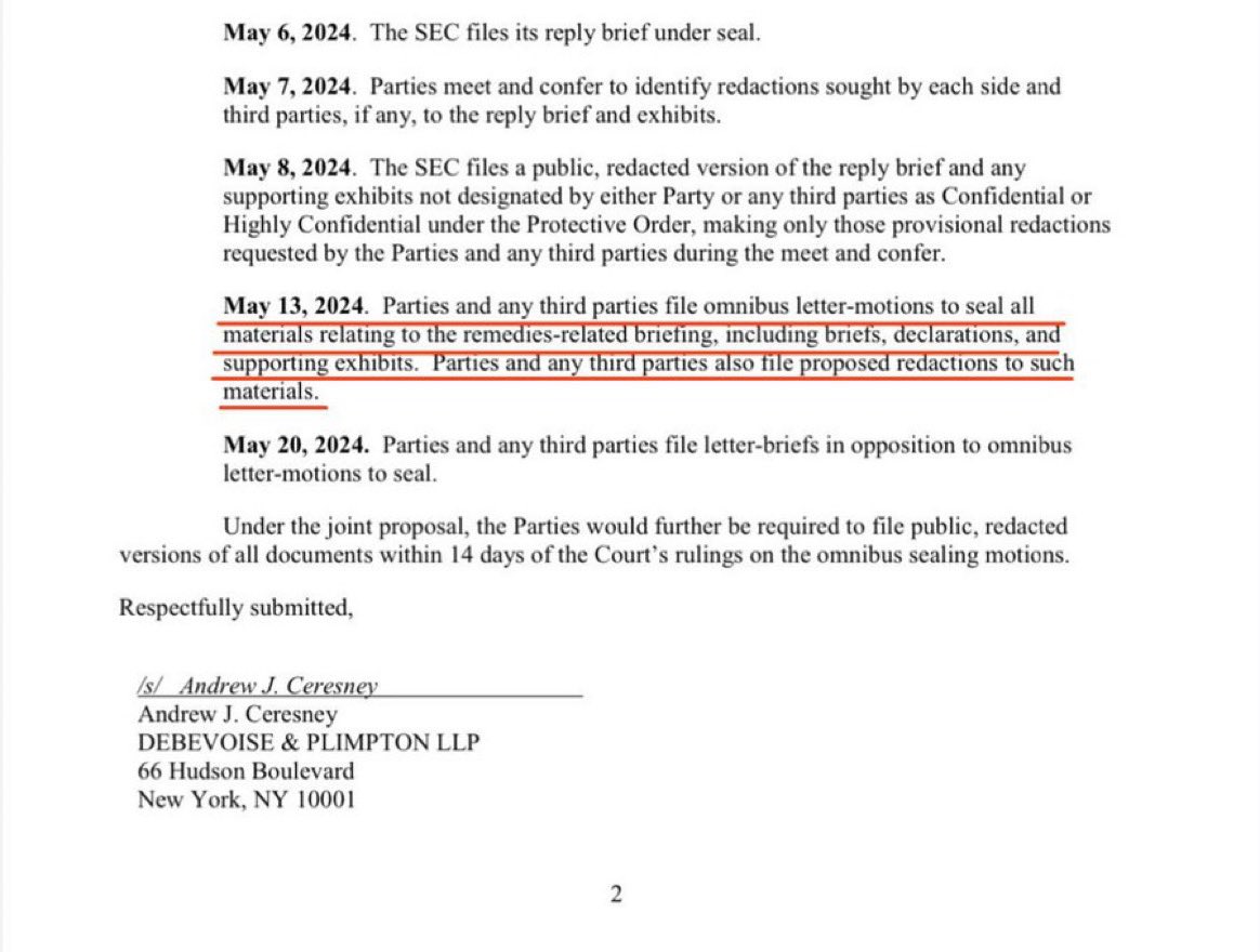 🚨: Tomorrow, May 13th, is an important day in the ongoing battle between Ripple and the SEC. Parties involved, as well as any third parties, will be submitting omnibus letter-motions and proposing redactions to certain materials. It's a crucial step in the process, and everyone…