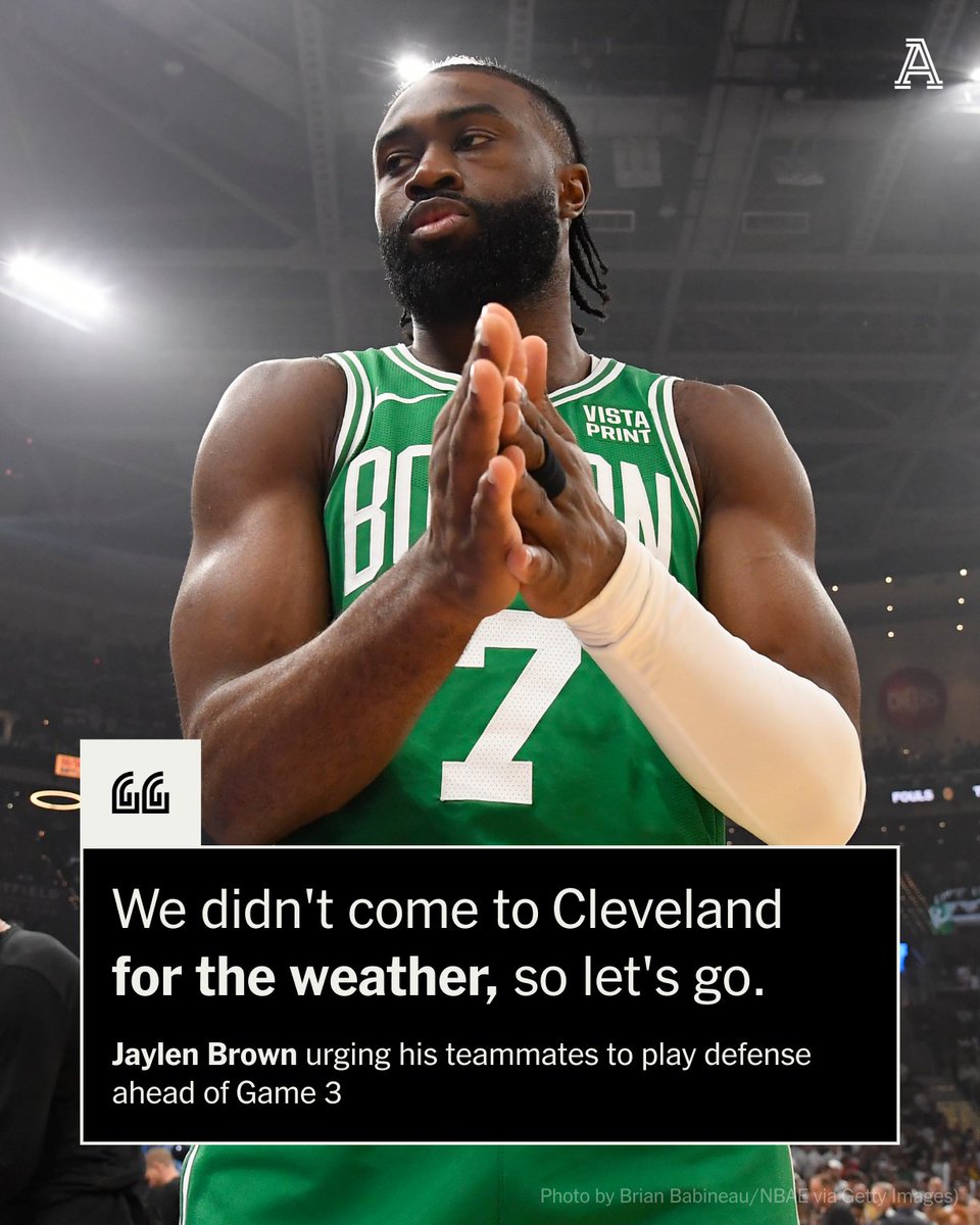 Jaylen Brown’s pep talk fueled the Celtics in Game 3. “He just went around to everybody. Just encouraging us and challenging us.” @ByJayKing shares how Brown set the tone for Boston to take a 2-1 series lead over the Cleveland Cavaliers. theathletic.com/5487263/2024/0…
