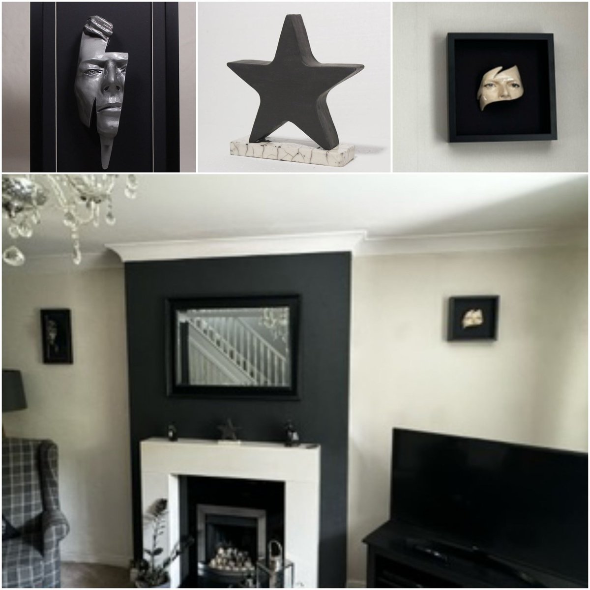 Three David Bowie Sculptures on display go perfectly in the beautiful lounge.

Photo by Happy Bowie Fan!
Resin Silver Flash
Blackstar
David Bowie Eyes
Available on MariaPrimolan.it and BowieGallery.com
#DavidBowie