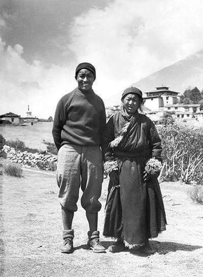 Before setting out on #Everest expedition in 1953, Tenzing Norgay sought the blessing of his mother, Kinzom, at Tengboche monastery. She wanted to be sure he was fit and well enough to go; having satisfied herself, she returned to her home. Photo ©: Royal Geographical Society.