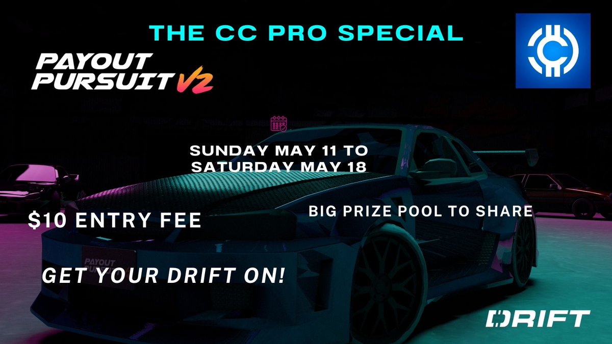 In collaboration with @CryptoGlasgow1, DRIFT Labs is hosting the CC PRO CLASSIC. BIG PRIZES FAST TURNS PURE AWESOMENESS ONLY $10 to race for glory and #crypto prizes!!! play.payoutpursuit.com