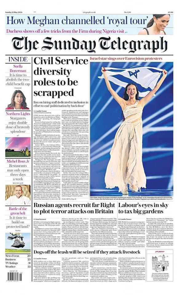 A British Newspaper puts the Israeli Eurovision singer on the front page instead of the British Eurovision candidate, or even the winner.... 

Someone, please put a comment to remind me...who controls our media again?