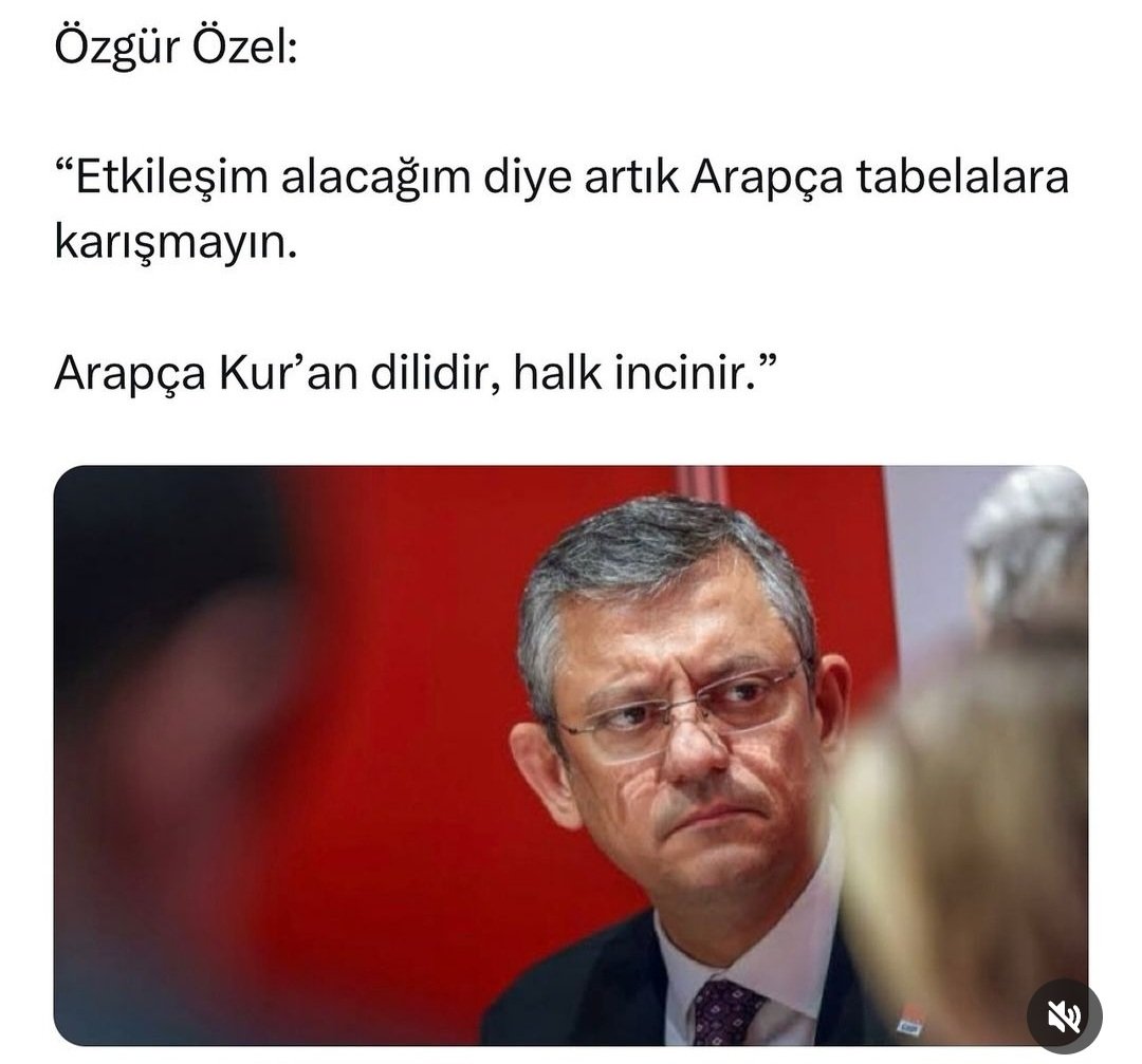 Özgür Özel bu ifadeyle kutsal kitabımızın Arapça yazılmasıyla mülteci akınına maruz kalan vatan topraklarımıza asılan Arapça tabelaları bir mi tutuyorsun yani! Atatürk'ün kurduğu partiyi böyle rezil edemezsin.Bu nasıl bir ifadedir!!!!! Utanmıyor musun bunları söylemeye!