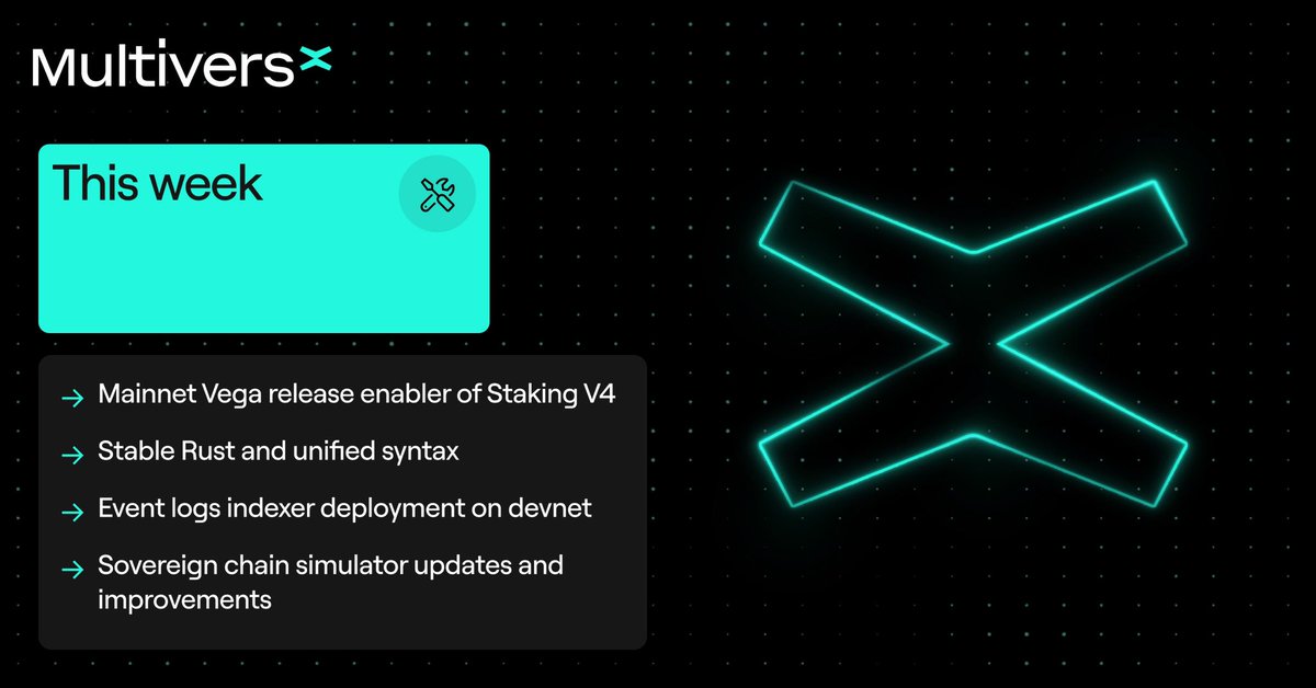 The #multiversxtech is undergoing major upgrades 🛠️

• Sirius: multikey (<92% node infra cost reduction) + 17 features
• Vega: Staking V4 & chain simulator

➢ Interim: relayedV3, dynamicNFTs, SovereignChain support, passKeys cryptography
➢ Andromeda: finality improvements