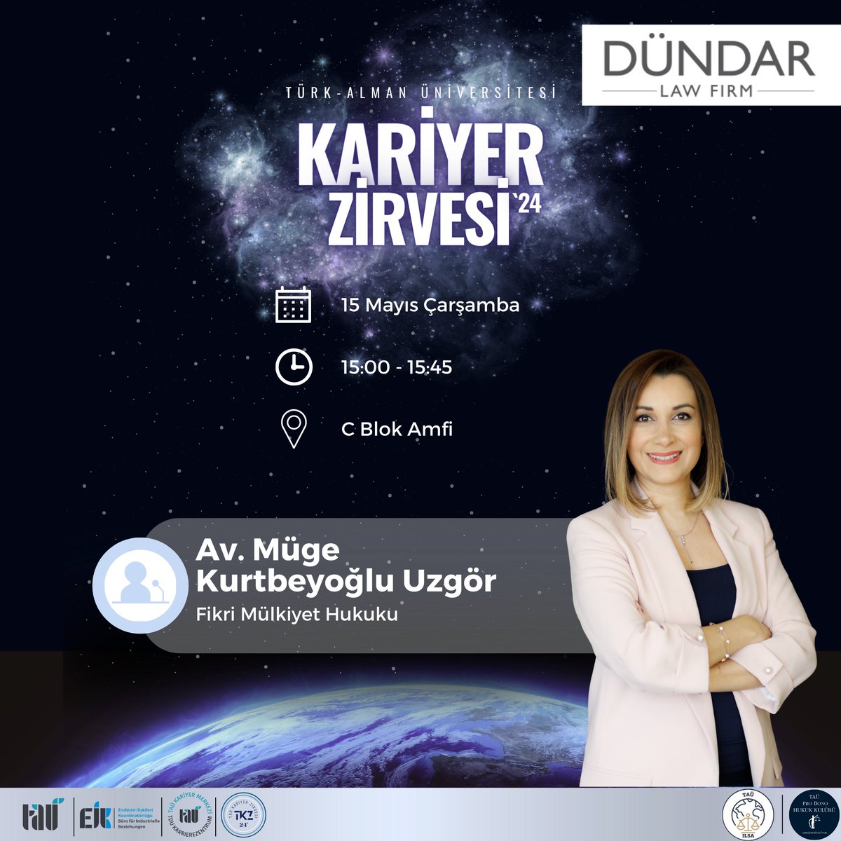 tauilsa's tweet photo. Dündar Law Firm Kıdemli Avukatı Sayın Av. Müge KURTBEYOĞLU UZGÖR 15 Mayıs 15.00'da bizlerle olacak. "Fikri Mülkiyet Hukuku" konulu konuşmasını dinlemek için hepinizi bekliyoruz! https://t.co/iHPYbGyN4U