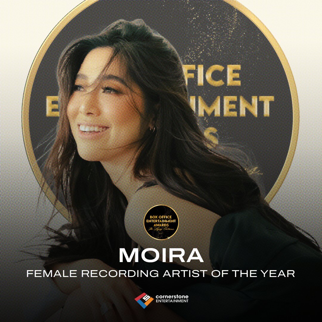 CONGRATULATIONS @moiradelatorre for being recognized as the Female Recording Artist of the Year at the Box Office Entertainment Awards 2024! We are proud of you! 🏆🙌

#MoiraDelaTorre
#CornerstoneArtist