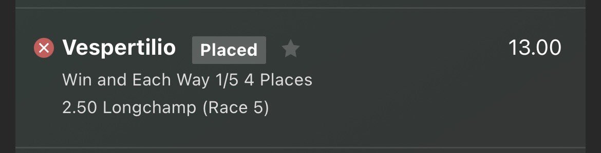 Louise Procter had shortened right in to around 2/1 and never got a run but Vespertilio was catching all the way and gets 3rd at around 12/1 ✅
