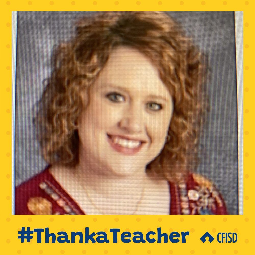 .@cfisdowens parent Amanda nominates librarian Lori Brown:

'She holds the key to learning for a diverse group of students.' #ThankATeacher