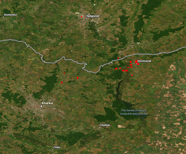 UKikaski's tweet image. May 12, 2024: Update on the Russian #Counteroffensive in #Kharkiv 

Map by @Majakovsk73 with my overlays.

NASA FIRMS imagery of thermal anomalies/fires in the Kharkiv region over the last 24-hours seems to indicate that Russia's main focus is in the east along the Kupyansk Axis
