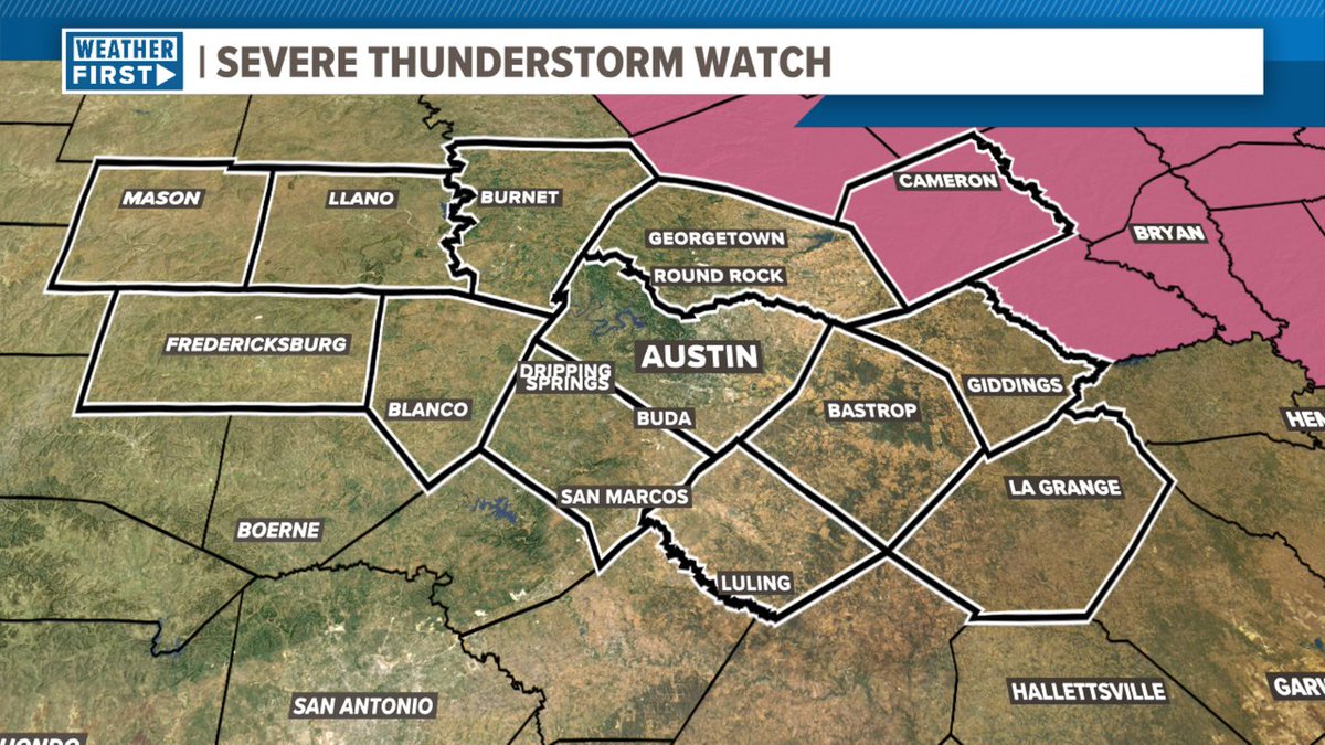 A Severe Thunderstorm Watch has been issued for parts of Central Texas until 5/12 3:00PM. #kvue #atxwx