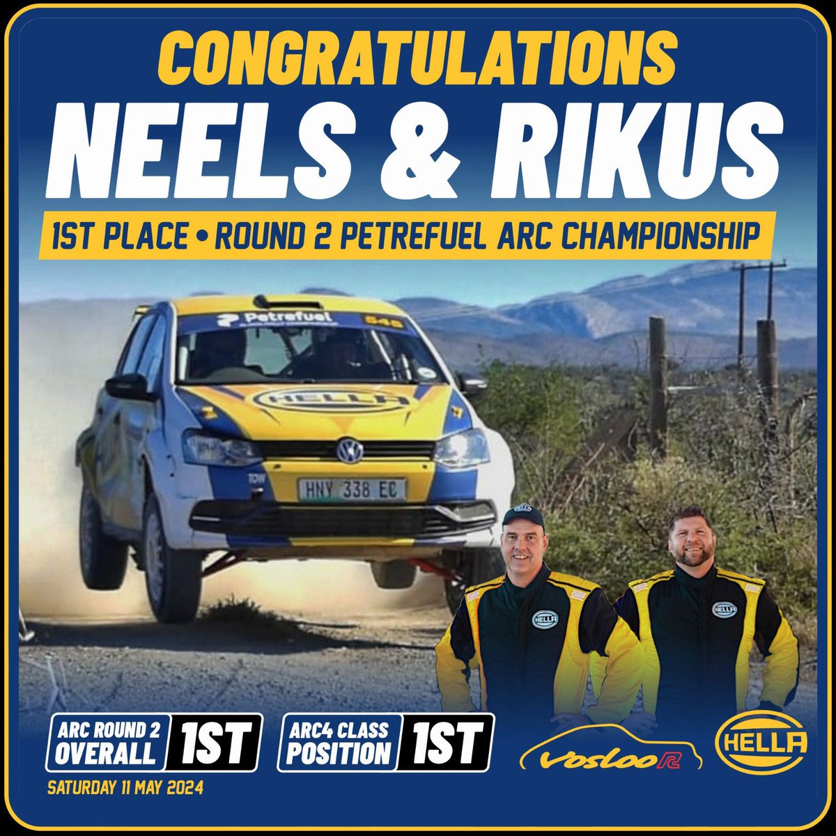What a #rally and what a result! The #EMI #Paardepoort rally has been very good to us. We are thankful for a clean run and a good result in Round 2 of the #Petrefuel @algoarallyclub Championship

#Hella #HELLAAthlete  #rallying #VoslooR #VWPolo